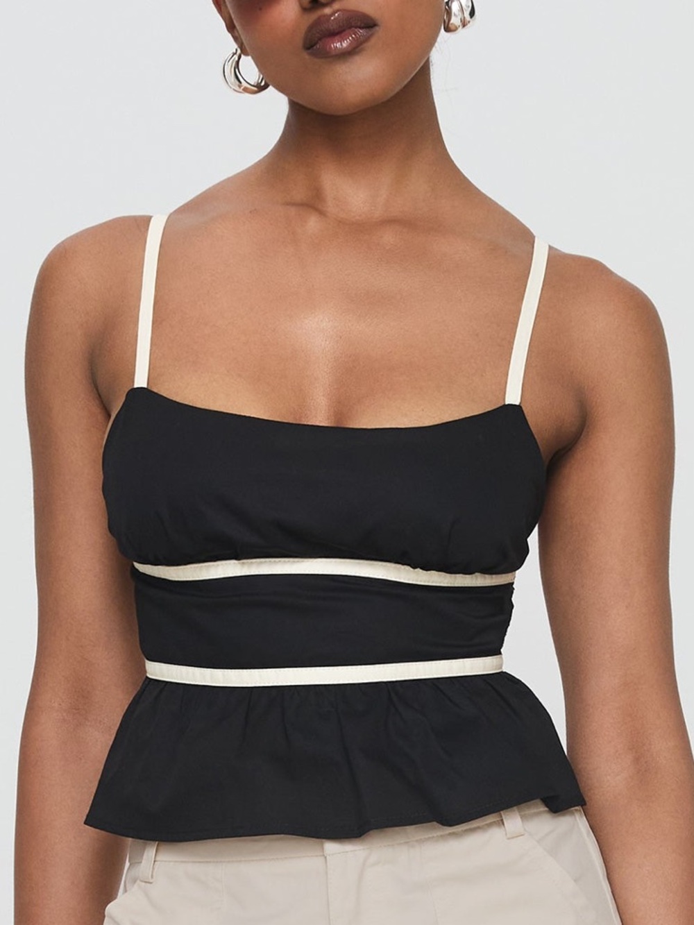 Princess Polly Black Peplum Cami with Cream Trim